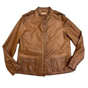 Max Studio Women's Size M Brown Faux Leather Brown Button Front Jacket